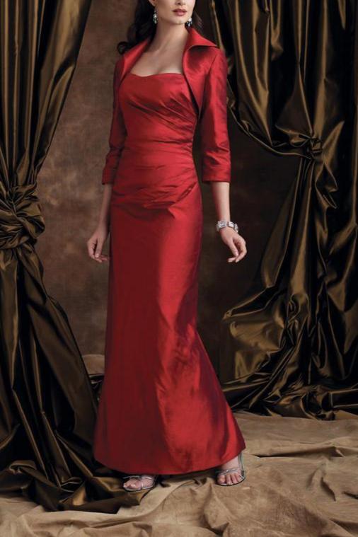 Formal Women's Dresses Handmade Boutique Long Dress In Red Prom Dress With Jacket Ankle Length  Evening Dress Prom Dresses Stores